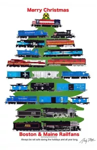 Póster de árbol de Navidad de Boston y Maine de 11""x17"" firmado por Andy Fletcher - Imagen 1 de 1
