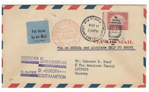 USA 1932 ‘SHIP TO SHORE’ S.S. EUROPA CACHET CATAPULT COVER NEW YORK TO GERMANY - Picture 1 of 2