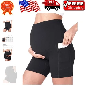 Stylish Women's Maternity Yoga Shorts with Pockets - Perfect for Summer Workout - Picture 1 of 8