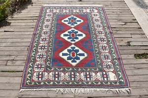 Turkish Rug 53''x77'' Handwoven Kars Carpet 135x197cm Wool Rug Modern Design Rug - Picture 1 of 10