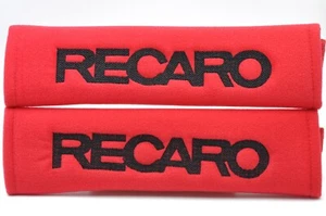 2 pcs (1 PAIR) Recaro Embroidery Seat Belt Cover Shoulder Pads (Black on Red) - Picture 1 of 1