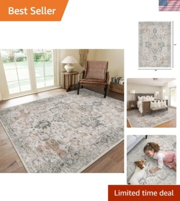 Chic Low Pile 8x10 Indoor Rug with Floral Chenille Print - Perfect for Any Room - Image 1 of 4