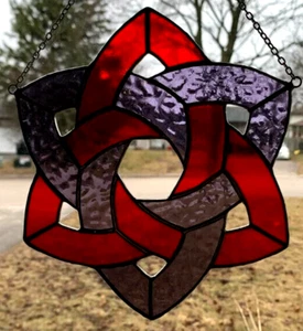 RED & PURPLE Authentic Stained Glass CELTIC KNOT Suncatcher IRISH HEIRLOOM GIFTS - Bild 1 von 24