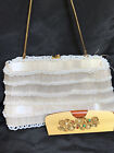 Vintage Hand Beaded Hand Bag Purse With Comb 6.5" X 4.5"  White Iridescent Beads