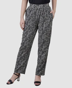 Ny Collection Women's Black Printed Mid-Rise Straight Pants Petite Size PM - Picture 1 of 3