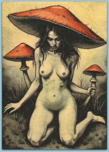 ACEO watercolor painting - mushroom sexy cute girl woman horror - Picture 1 of 1