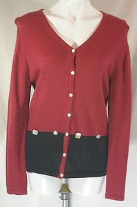 CELINA YANG Designs - Burgundy & Black V-Neck Cardigan - Ramie/Cotton - MEDIUM M - Picture 1 of 5