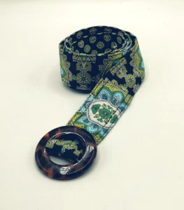 Vera Bradley Blue Floral  Fabric Belt Tortoise Shell Round Buckle 42" - Picture 1 of 5