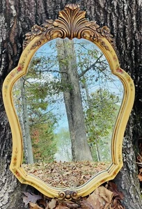 Antique VTG Ornate Italian Baroque Wooden Hand Painted Gold Floral Mirror - Picture 1 of 12