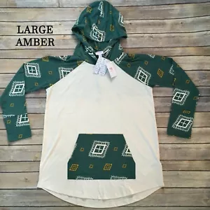 GROSSER LuLaRoe BERNSTEINKAPUZENPULLOVER ~ GRÜN & CREME AZTEKISCHES MUSTER ~ Größen 14-16 - Bild 1 von 3
