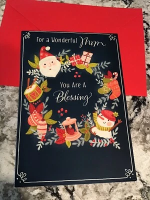 Merry Christmas For A Wonderful Mom 5.5”x8” Hallmark Greeting Card Religious