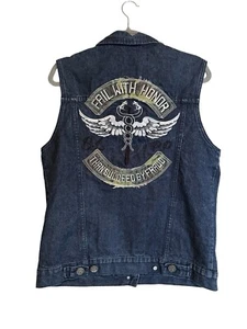 Vtg Blac Label L Jean Vest Embroidered Fail With Honor Than Succeed By Fraud Y2K - Picture 1 of 10