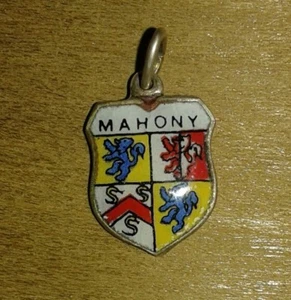 Mahony Wappen / Familienwappen versilbert Emaille Anhänger - Bild 1 von 3