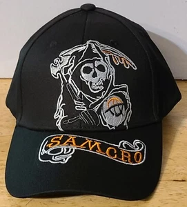 SAMCRO SONS OF ANARCHY GRIM REAPER BIKER ADJUSTABLE BASEBALL CAP ( BLACK ) - Picture 1 of 2