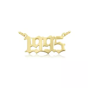 10K Yellow Gold Custom Old English Four Digit Number Pendant - Necklace Charm - Picture 1 of 1