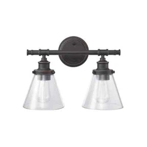 Globe Electric Parker 2-Light Oil Rubbed Bronze Vanity Light Clear Glass Shades - Picture 1 of 10