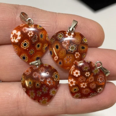 Lote 4 Colgantes Corazón Murano Millefiori Cristal Joyería Foto 1 de 4
