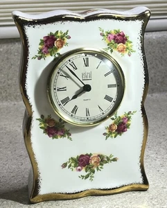 H897~ Royal Albert Old Country Roses, England: Mantel Clock Astral Clock 8" - Picture 1 of 6