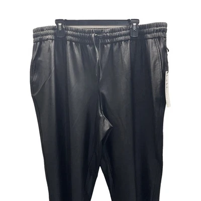 Nicole Miller New York 2X Faux Leather Jogger Pants Plus Size Black Women Elasti - Image 1 of 4