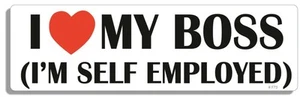 10" x 3" Autoaufkleber - I Love My Boss (I’m Self Employed) - Lustiges Herz - Bild 1 von 1