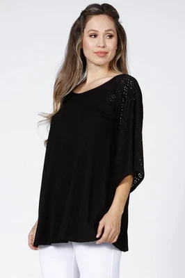 NWT Chatoyant Eyelet L-M Lace 3/4 Sleeve Relaxed Tunic Vacation Resort Cruise NG Foto 1 de 3
