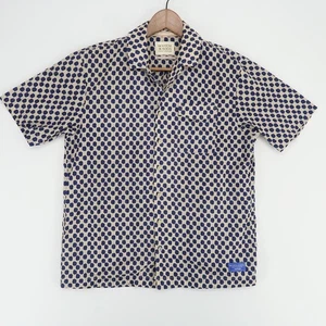 Scotch & Soda Shirt Men Large Blue Beige Geometric Button Up Short Sleeve Casual - Picture 1 of 8