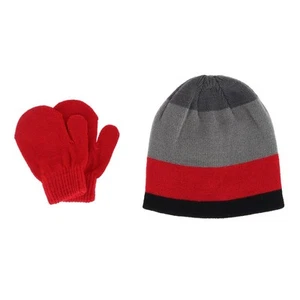 Grand Sierra Kids' 2-4 Striped 2-Piece Winter Beanie and Mitten Set - Picture 1 of 4