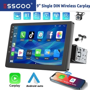 9" Single DIN Apple Carplay Car Stereo Wireless Bluetooth Radio GPS AUX BT +CAM - Picture 1 of 13