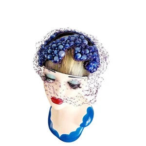 Vintage 50s Bes-Ben Hat Blue Moonstone Fascinator w/Veil - Picture 1 of 15