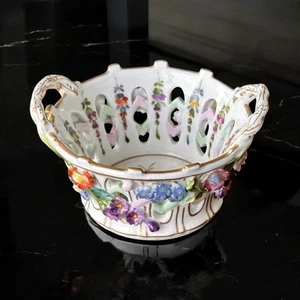 Royal Vienna Porcelain Reticulated Basket Applied Flowers - Picture 1 of 9