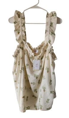 Camiseta sin mangas Lularoe Hoja Floral 3XL Margarita Volantes Correa 3X Estampado en Crema ¡NUEVA! Foto 1 de 3