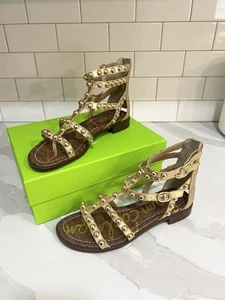 NUEVO CON ETIQUETAS - Sandalias Gladiador Sam Edelman Estella Doradas Tachonadas - Talla 8 - Imagen 1 de 14