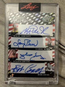 2025 Leaf Independence Day 8 Auto 1/1 Johnson, Bird,Erving,Cousy,Ewing,West - Foto 1 di 5