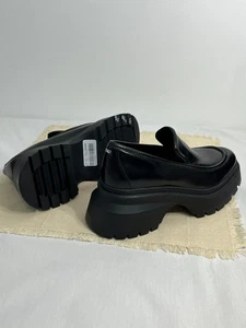 New Michael Kors Womens 9 Black Leather Loafers Shoes Platform Chunky Y2K Style - Picture 1 of 15