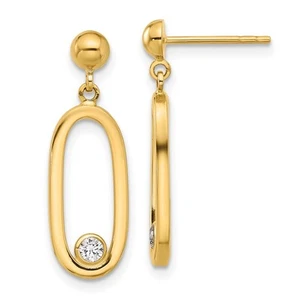 14k Yellow Gold Polished Cubic Zirconia Oval Post Drop & Dangle Earrings 1.58gm - Picture 1 of 4