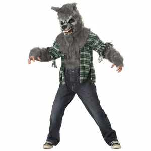 Howling At The Moon Wolfman Werewolf Grey Wolf Monster Horror Boys Costume - Picture 1 of 1