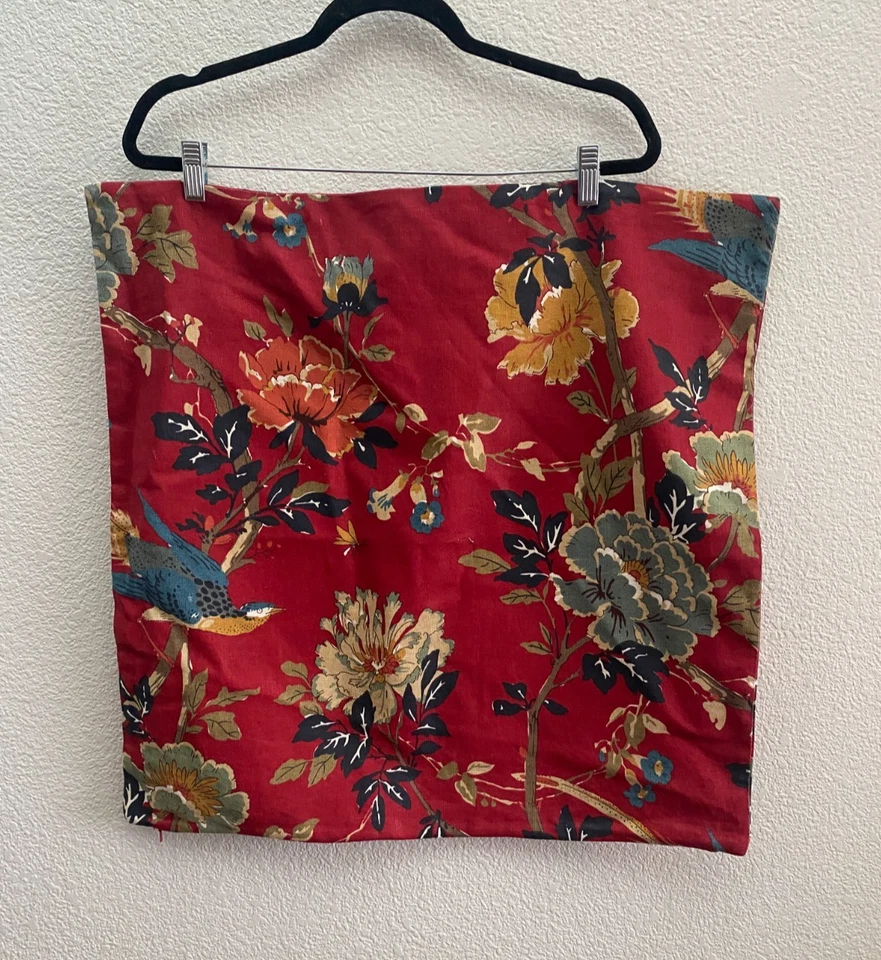 Pottery Barn Brighton Chinoiseries Red 24" Linen Blend Bird Floral Pillow Cover - Image 1 of 4