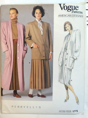 Coat Jacket Skirt 8 Vogue 1775 Sewing Pattern VTG Pleated Perry Ellis Trench - Image 1 of 4