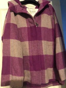 Abrigo de Invierno Coach Rosa Magenta Buff Capa Duff a Cuadros 83989 Capucha Raro Grande NUEVO - Imagen 1 de 2