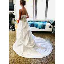  $1800 White Wedding Dress Size 4 Silhouette Taffeta Ball Gown w. Chapel Train 