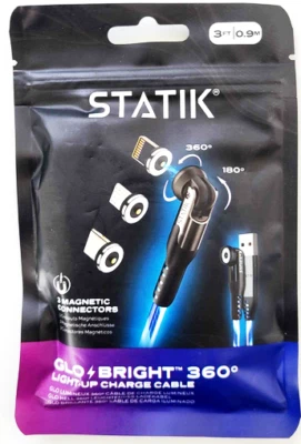 STATIK Glo Bright Light Up Universal 360 Degree  Magnetic Charge Cable 3 Ft - Image 1 of 3