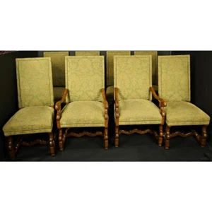 SET OF 8 LATE 20TH C LOUIS XIV STYLE WALNUT-STAINED WOOD DINING CHAIRS (AF2-184) - Picture 1 of 7