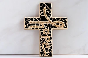 Black cross mosaic, Infused with HOPE, Gold Hope, Inspirational christmas gift - Picture 1 of 8