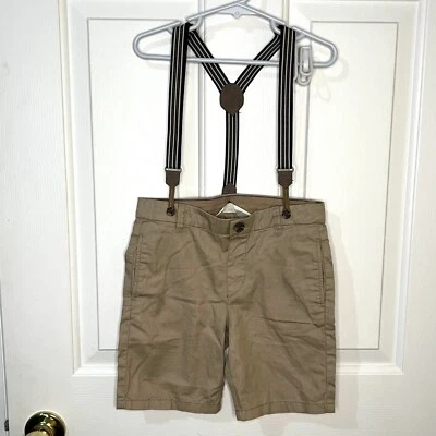 Pantalones Cortos H&M Niños Algodón Marrón Cintura Ajustable Con Tirantes Talla 4-5 Foto 1 de 4