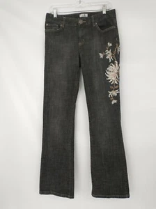 Metro 7 Black Straight Leg Embroidered Jeans Size 8 w/ Flowers - Picture 1 of 3