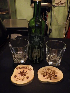 bottle,cups,coasters,laser engraved,custom,weed,mj,marijuana,booz,decanter,bar - Picture 1 of 7
