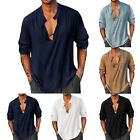 Men's Half Open Shirt Simple Multi Color Cotton And Linen Cardigan Round Neck