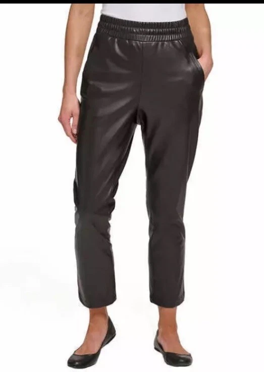 DKNY Jeans Womens Ladies' Faux Leather Pull-On Pants Pant Black Size XL