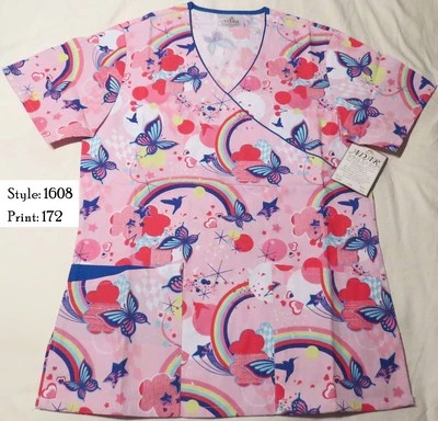 #1608 Adar Mock Wrap Print Top Nursing Scrubs NWT - Image 1 of 2