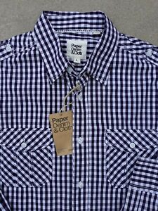 New Paper Denim & Cloth Men’s Vintage Gingham Cotton Shirt NWT L Purple 